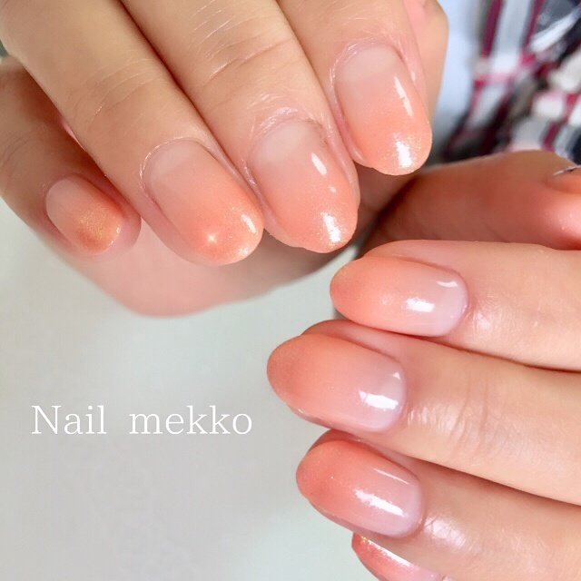 シンプル グラデーション ラメ ベージュ オレンジ Nail Mekkoのネイルデザイン No 3228484 ネイルブック