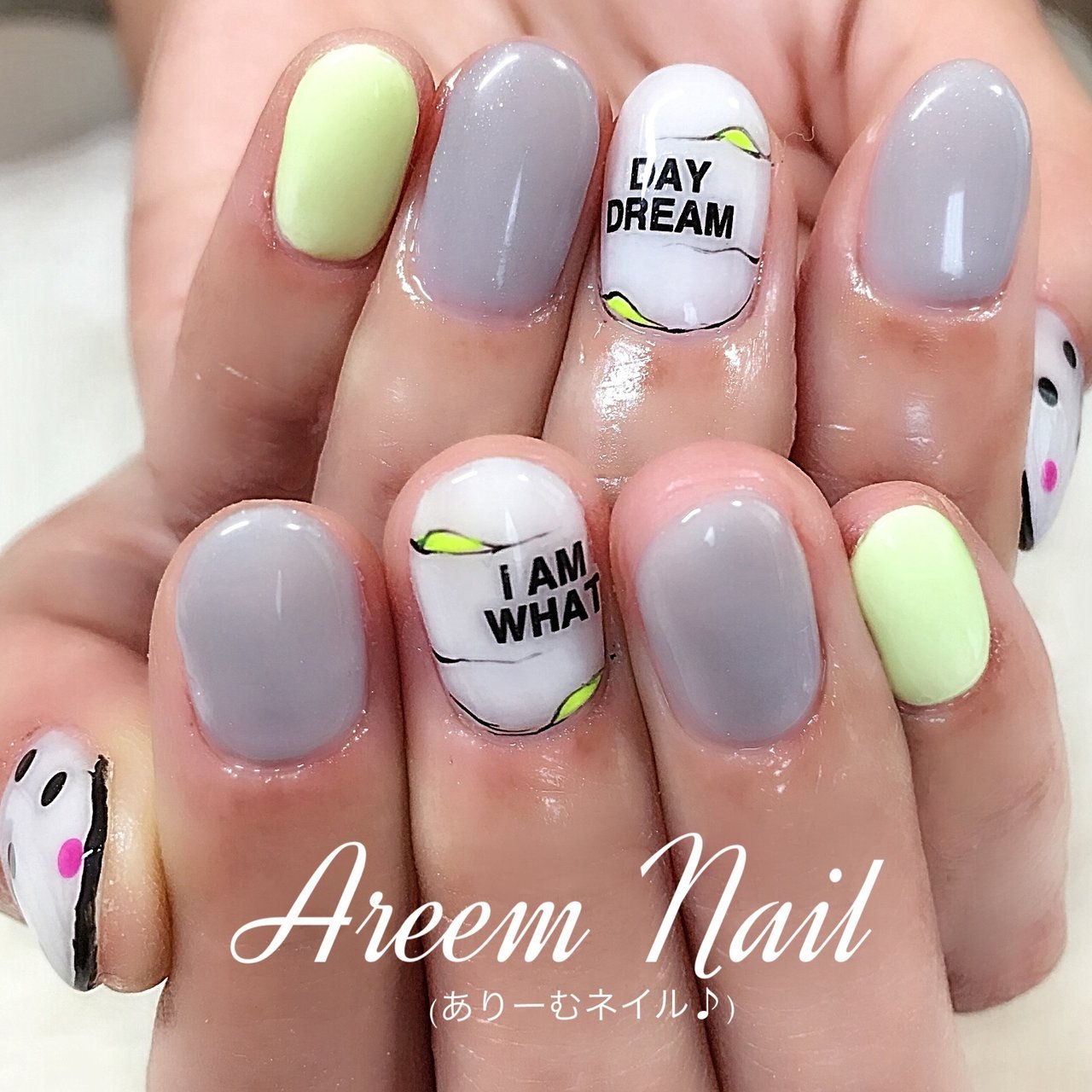 ハンド ドット イエロー グレー ネオンカラー Areem Nailのネイルデザイン No ネイルブック