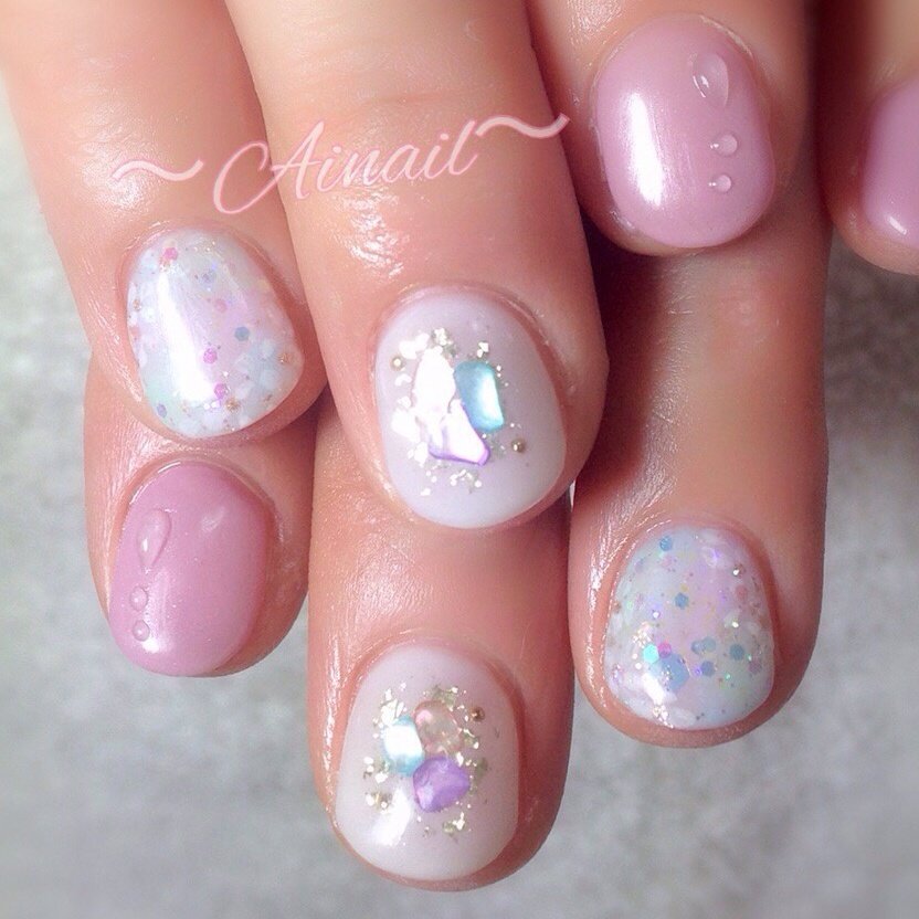 梅雨 ハンド フラワー シェル ピンク Ainail のネイルデザイン No ネイルブック