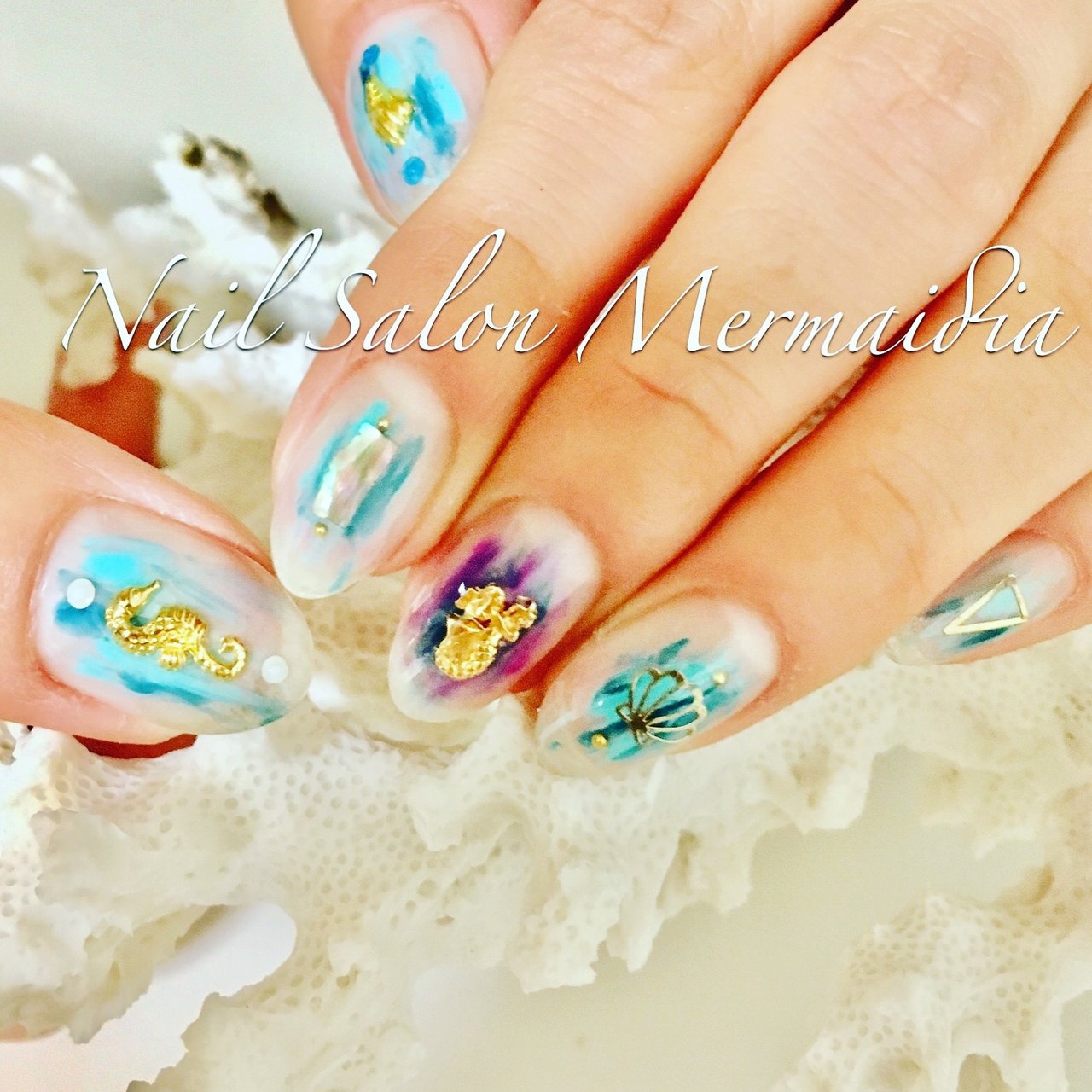 夏 海 ターコイズ ブルー ジェル Nail Salon Mermaidiaのネイルデザイン No ネイルブック