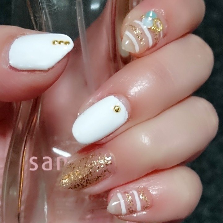 夏 ハンド ラメ マリン ボーダー ちびたのネイルデザイン No ネイルブック