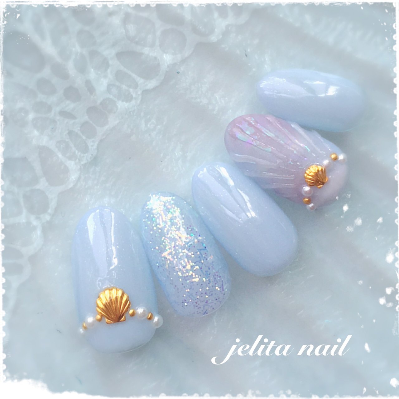 夏 水色 ブルー パープル ネイルチップ Jelita Nail 麻生理香子のネイルデザイン No 3253427 ネイルブック