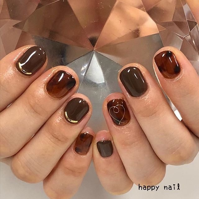 ハート べっ甲 ワイヤー ブラウン グレージュ Happy Nailのネイルデザイン No 3262463 ネイルブック