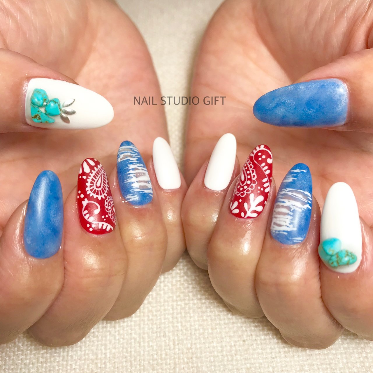 夏旅行海リゾートハンド Nailstudiogiftのネイルデザインno