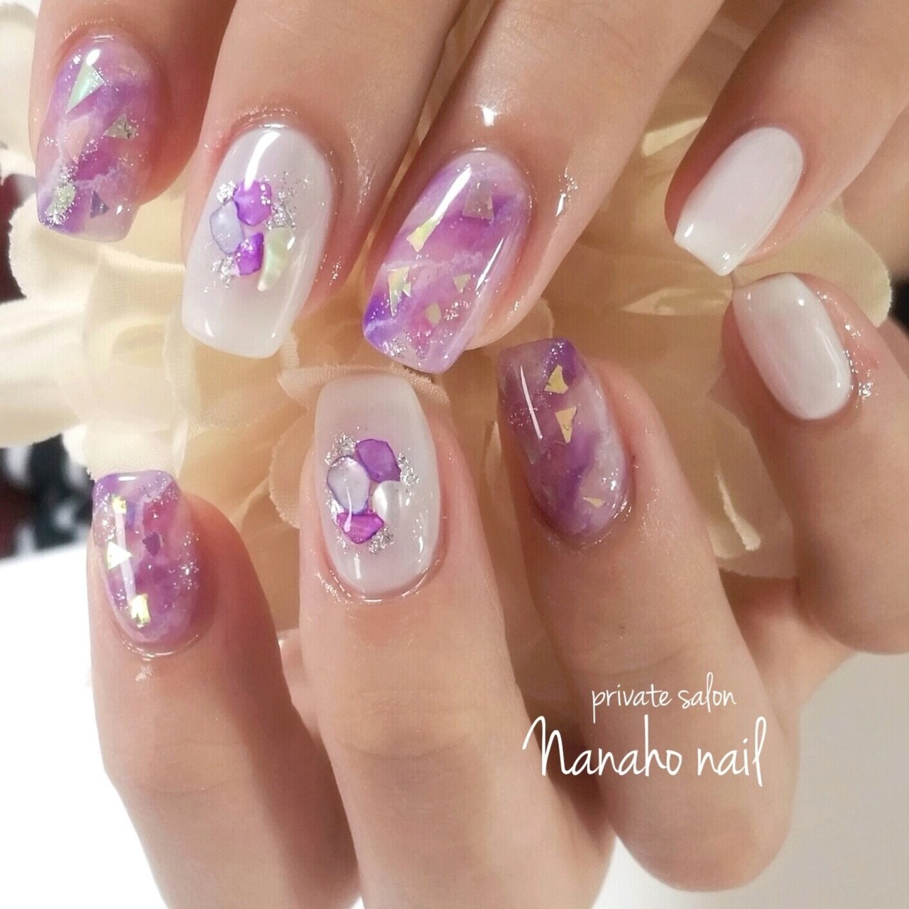 シェル 大理石 ミディアム パープル ジェル Nanaho Nail 大阪府八尾市 のネイルデザイン No 3267222 ネイルブック