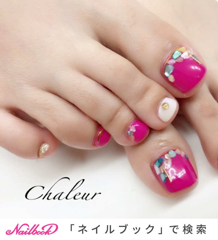フット/ラメ/ワンカラー/シェル/ピンク - chaleur_405のネイルデザイン