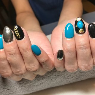 人気順 ターコイズ ブラック かっこいいのネイルデザイン ネイルブック