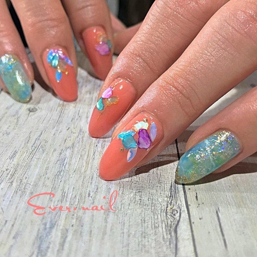 夏 海 リゾート ハンド シェル Ever Nailのネイルデザイン No ネイルブック