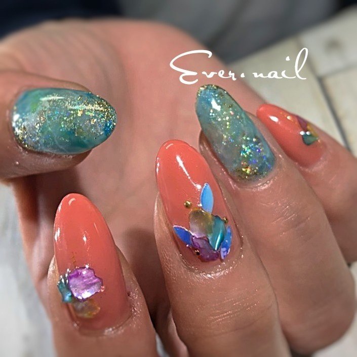 夏 海 リゾート ハンド シェル Ever Nailのネイルデザイン No ネイルブック