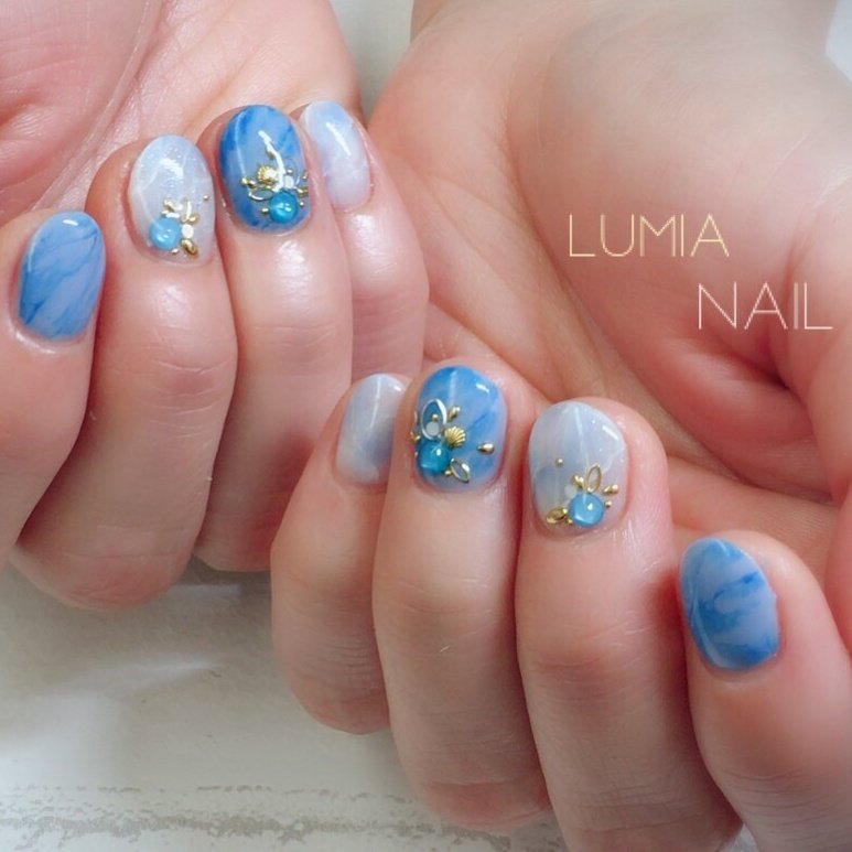 夏 ハンド 大理石 ショート ホワイト Lumianailのネイルデザイン No ネイルブック