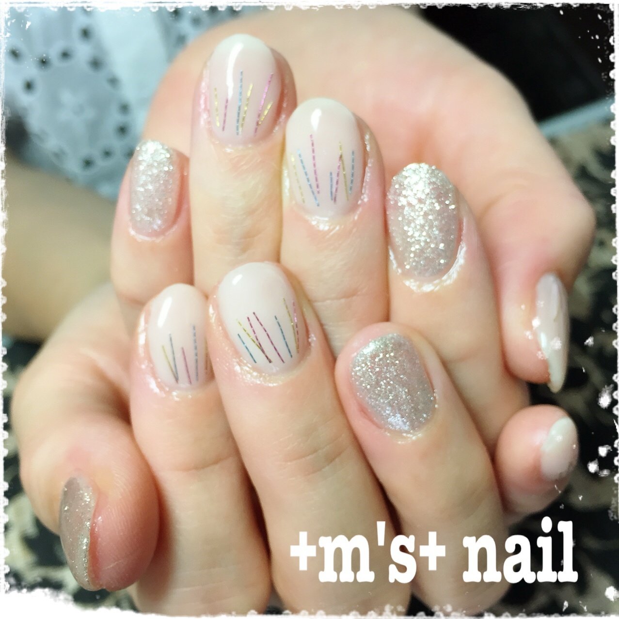 ハンド ラメ ショート ベージュ グレージュ M S Nailのネイルデザイン No ネイルブック