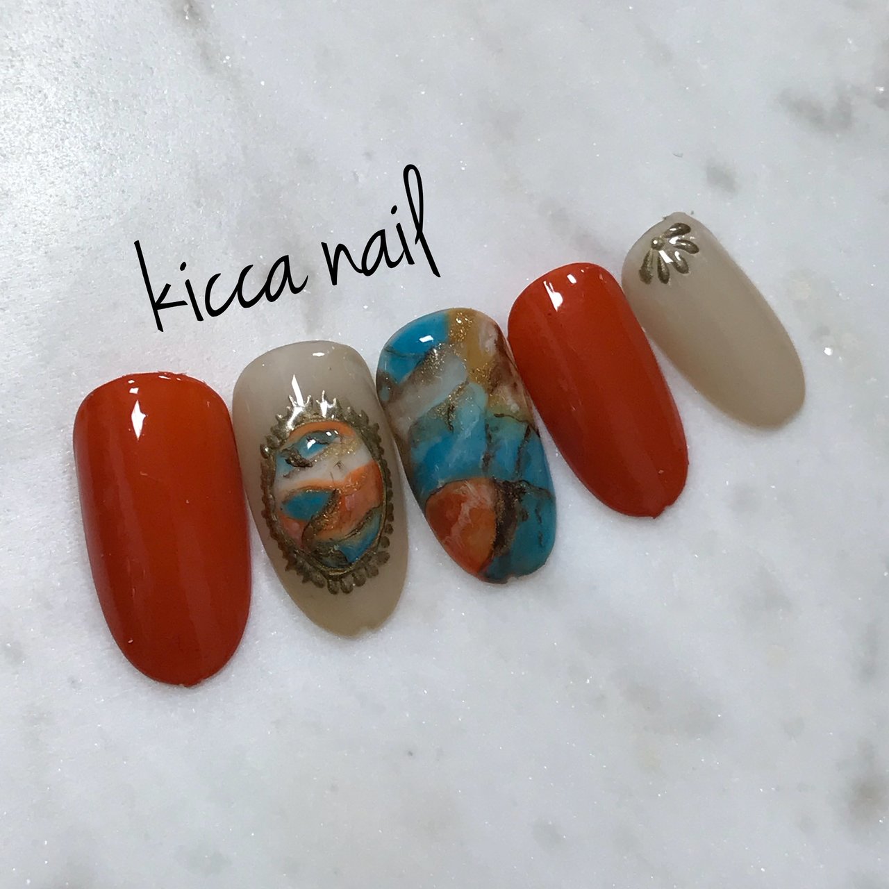 夏 エスニック 大理石 ベージュ オレンジ Kicca Nailのネイルデザイン No 322 ネイルブック