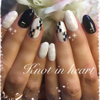 #市松模様 #夏 #ハンド #ミディアム #ネイビー #ジェルネイル #お客様 #knot in heart #ネイルブック