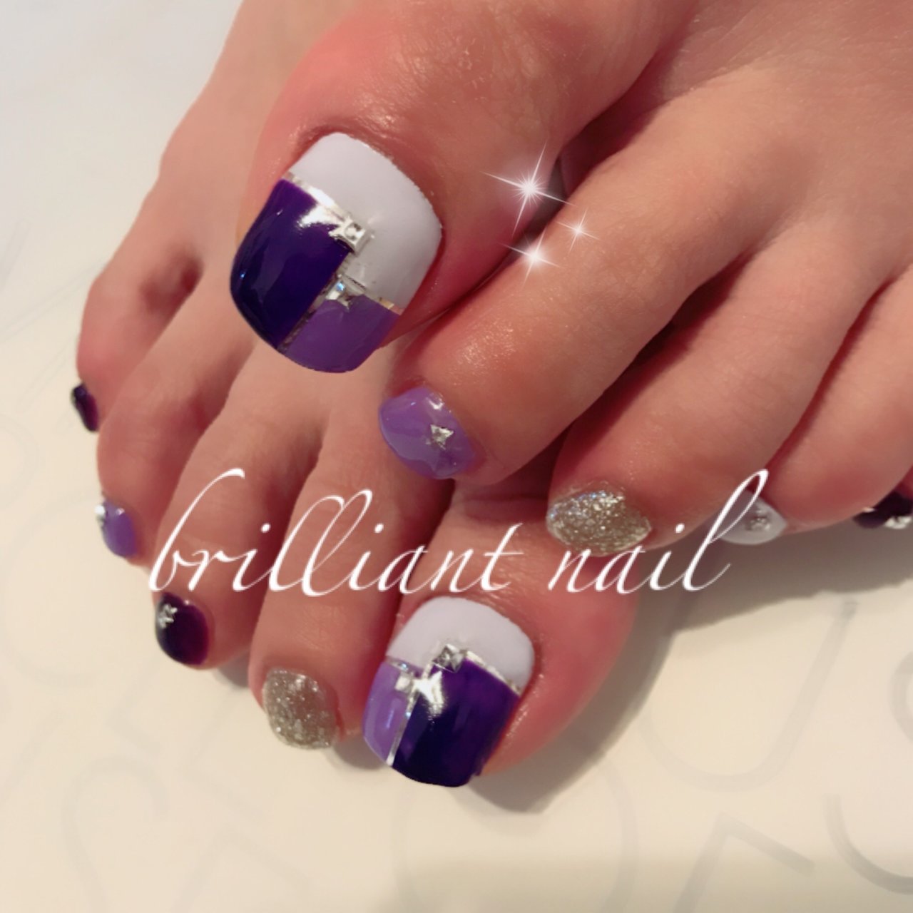 オールシーズン パーティー フット ブロック パープル Brilliantnailのネイルデザイン No ネイルブック
