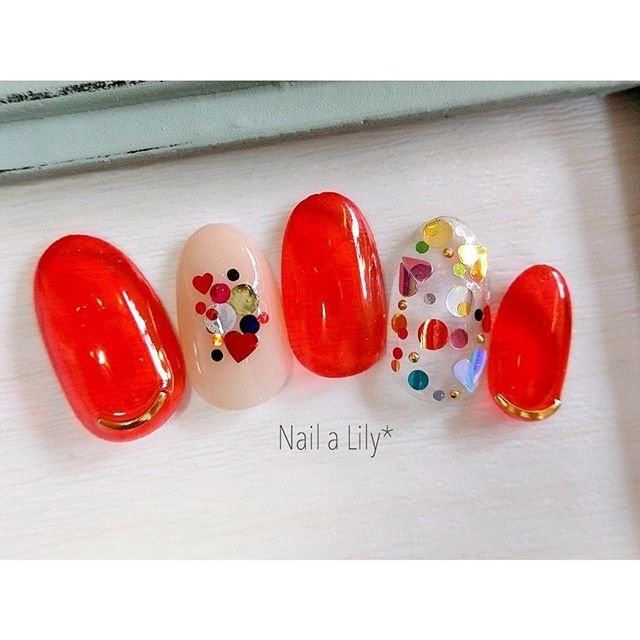 春 夏 ホログラム ハート レッド Nailalily ネイルアリリー Akiのネイルデザイン No ネイルブック