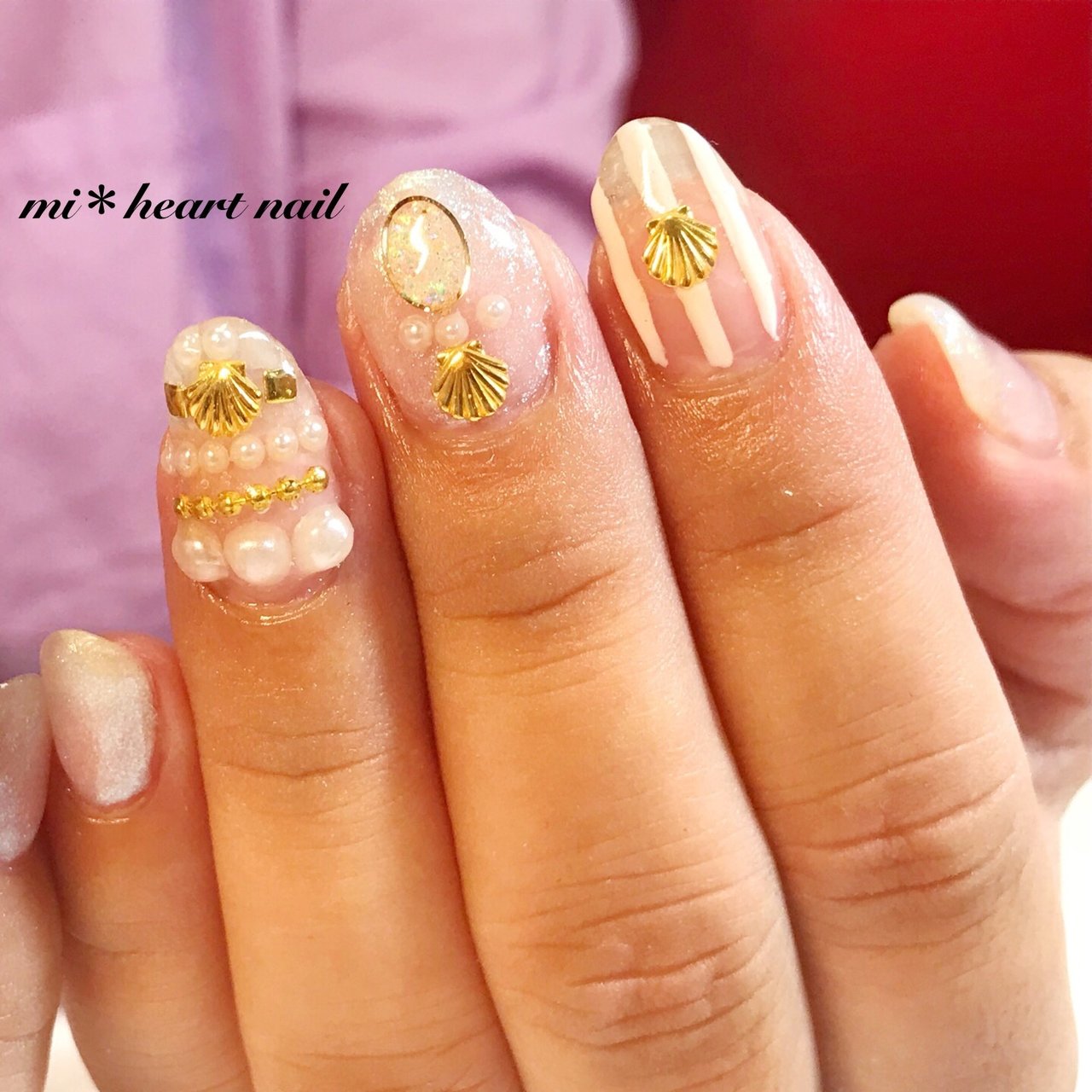 夏 ハンド シェル パール ボヘミアン Mi Heart Nailのネイルデザイン No ネイルブック