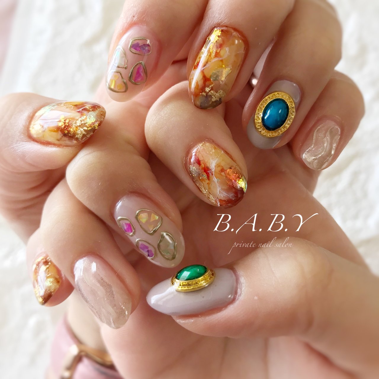 夏 秋 オールシーズン ハンド 大理石 B A B Y Nail Emiのネイルデザイン No ネイルブック