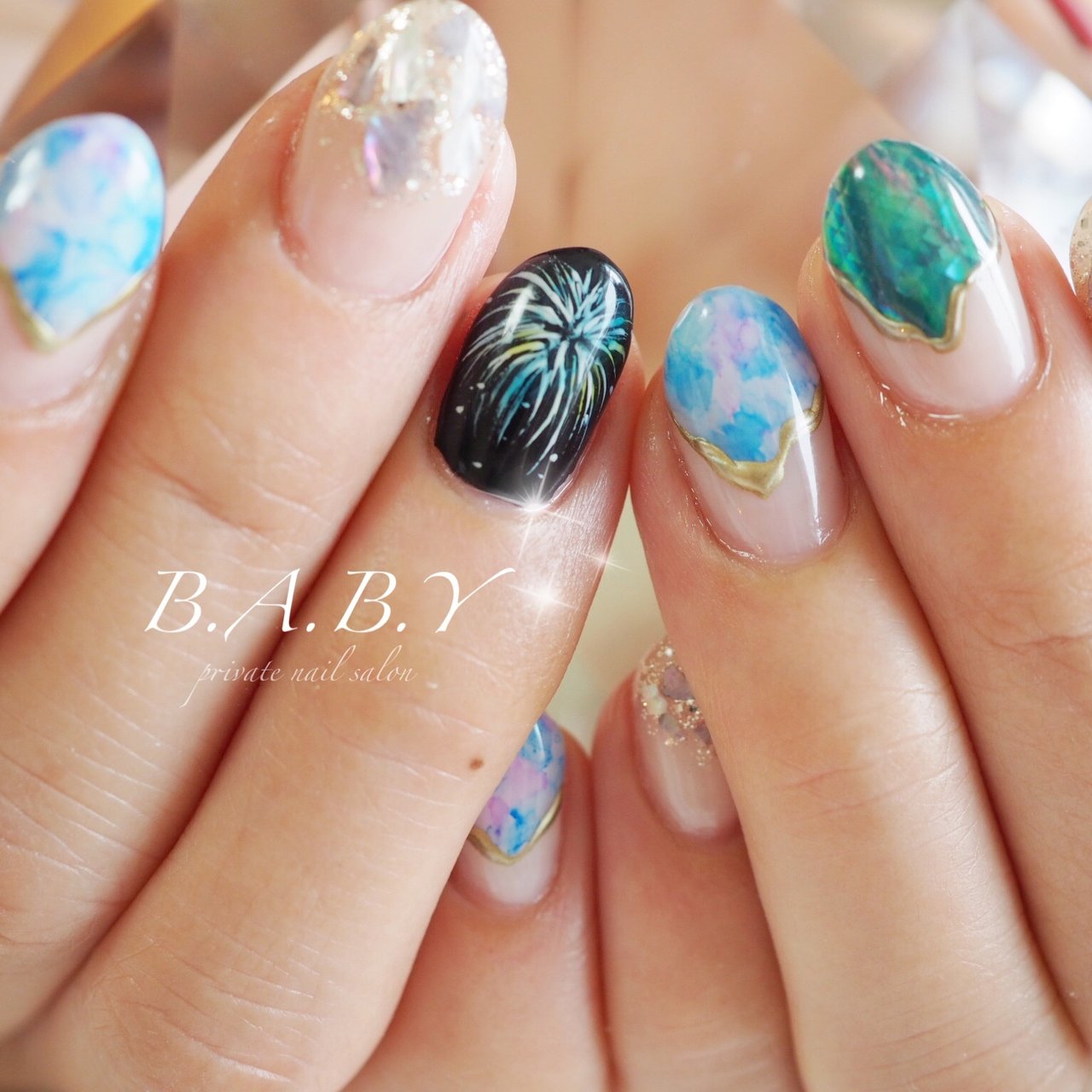夏 オールシーズン 浴衣 ハンド ニュアンス B A B Y Nail Emiのネイルデザイン No ネイルブック