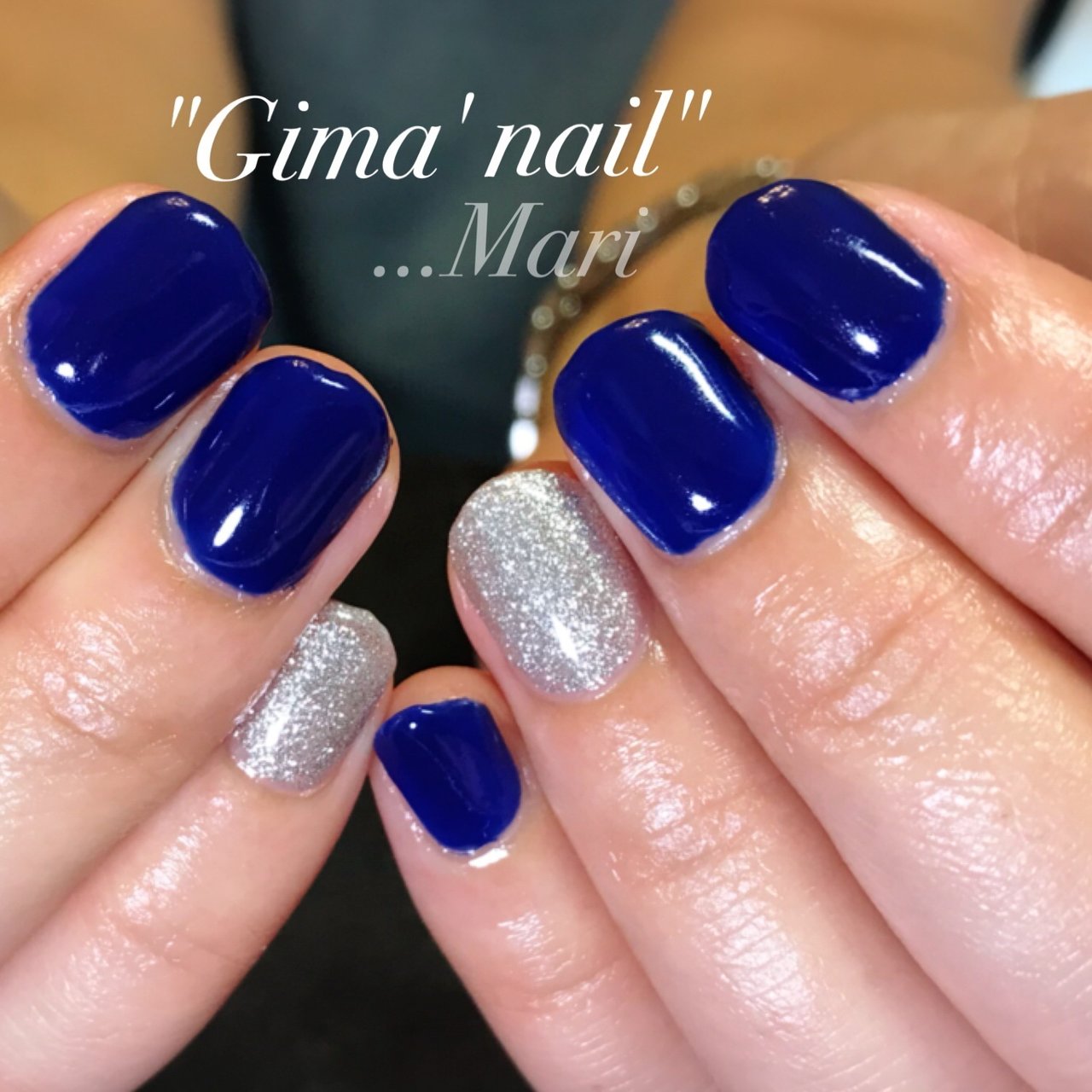 ハンド ワンカラー ネイビー シルバー ジェル Gima Nailのネイルデザイン No ネイルブック