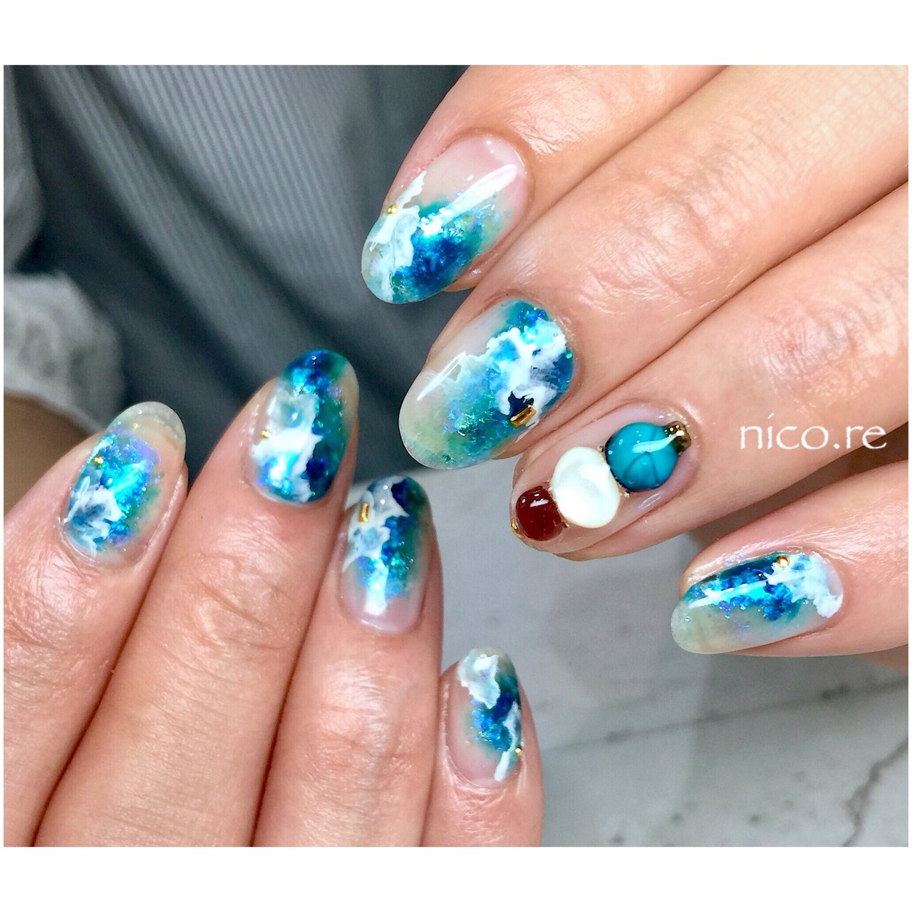 夏 海 リゾート ハンド ホログラム みけのネイルデザイン No 3319443