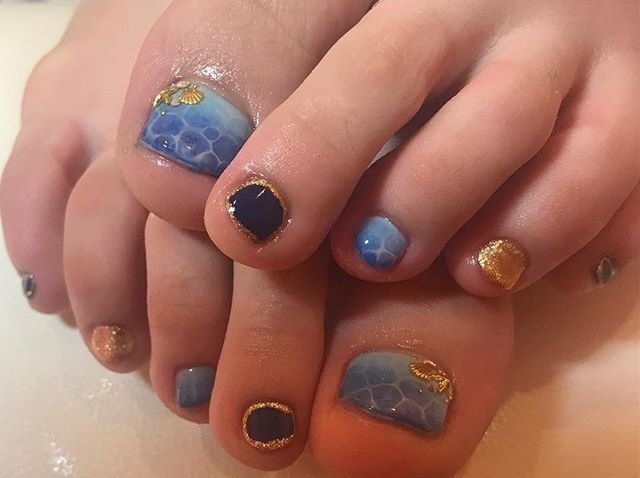 フット マリン 水色 ネイビー ゴールド Cherchel17のネイルデザイン No ネイルブック