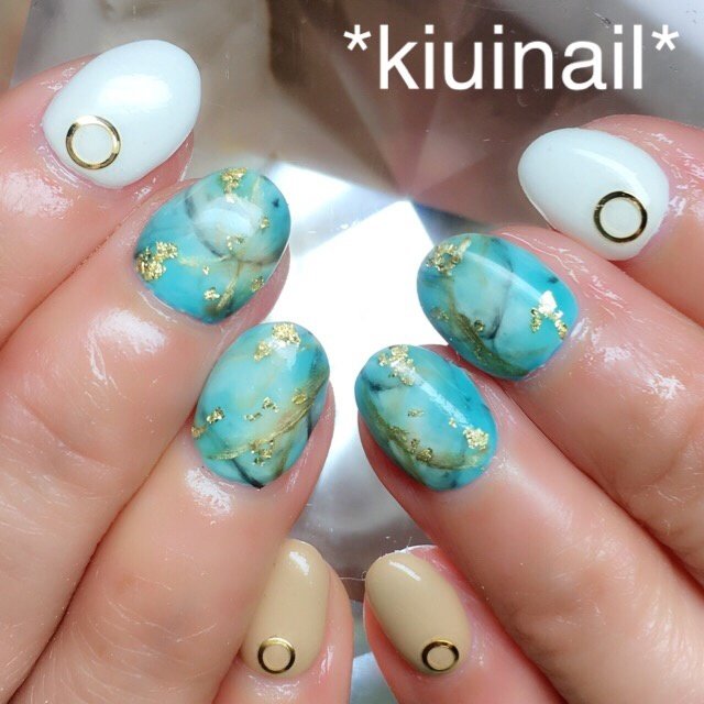 夏 ハンド 大理石 ショート ターコイズ Kiuinailのネイルデザイン No ネイルブック