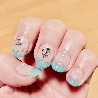 #初心者 #セルフネイル #フレンチ #マリン #ラメ #簡単 #クリア #ジェルネイル #夏 #夏ネイル #地味ネイル #夏 #七夕 #海 #浴衣 #ハンド #フレンチ #ラメ #マリン #ショート #クリア #ターコイズ #水色 #ジェルネイル #セルフネイル #しわねえ #ネイルブック