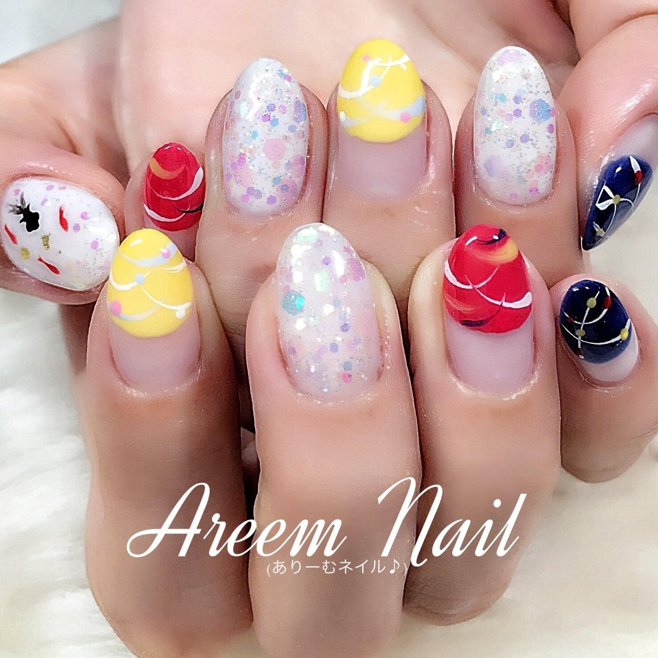 夏 ハンド 変形フレンチ ミディアム ホワイト Areem Nailのネイルデザイン No ネイルブック