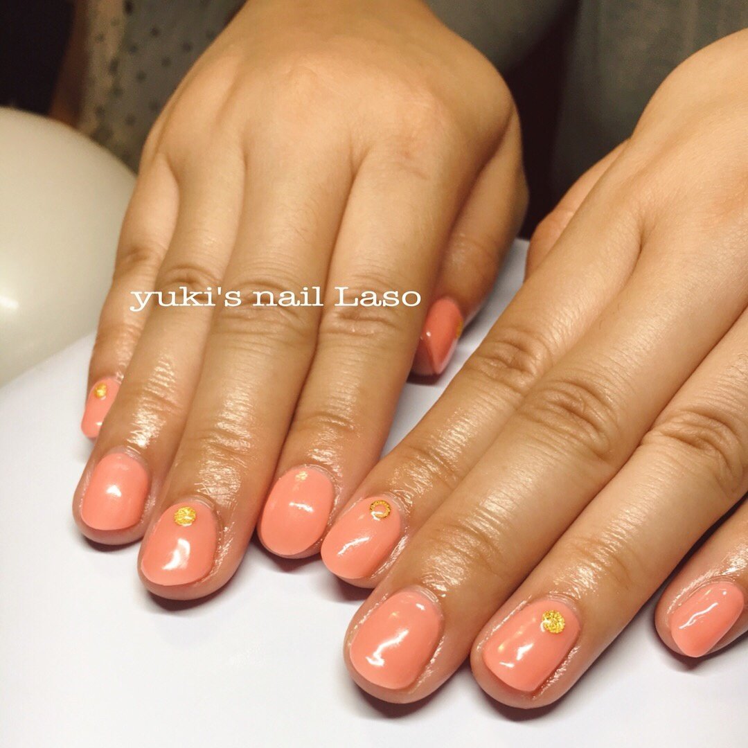 オールシーズン ハンド シンプル ショート オレンジ Nail Lasoのネイルデザイン No ネイルブック