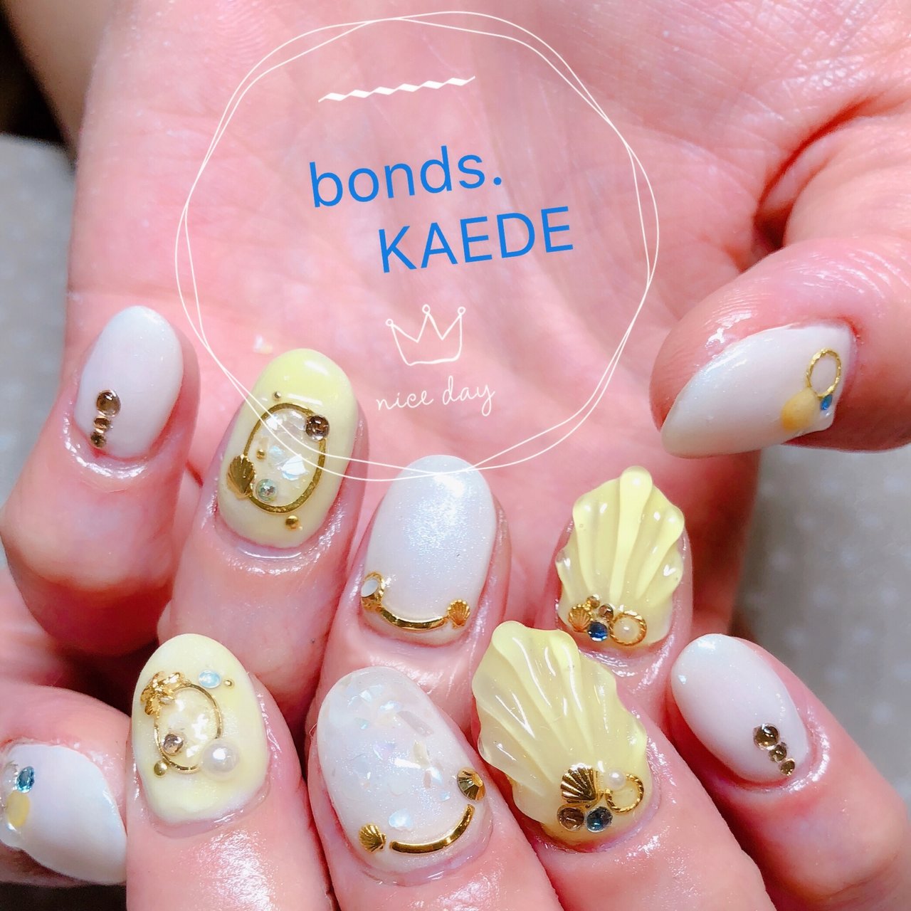 夏 ハンド シェル ミディアム ホワイト Bonds Kaedeのネイルデザイン No ネイルブック