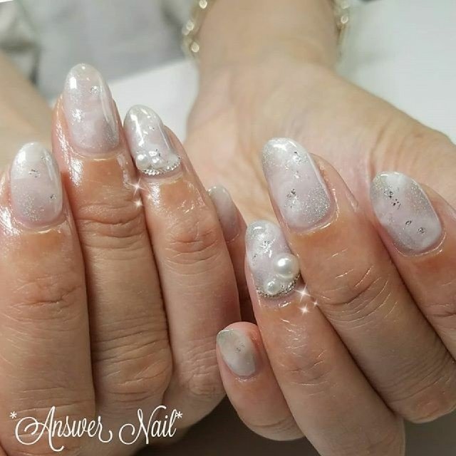 ハンド シンプル タイダイ ホワイト シルバー Answer Nailのネイルデザイン No ネイルブック