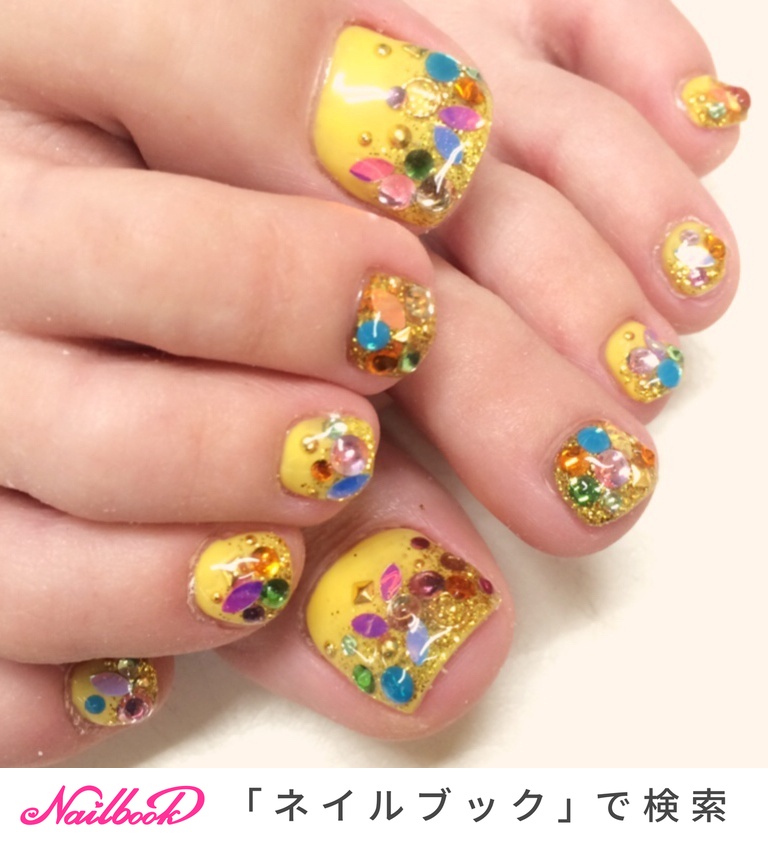 【102】イエローツイード フットネイルチップ ペディキュア 102】イエローツィード フットネイルチップ ペディキュア ネイル