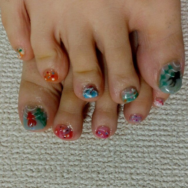 夏 浴衣 フット ホログラム 和 おかゆのネイルデザイン No ネイルブック