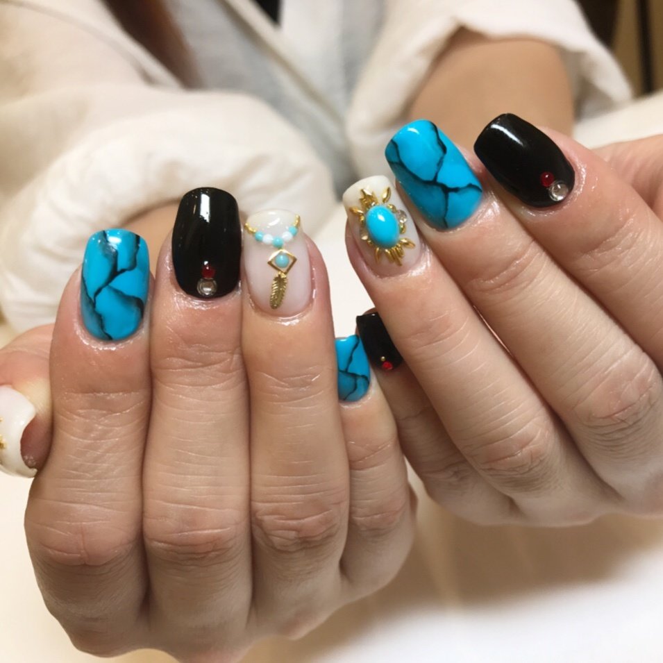 夏 ハンド 大理石 ショート ターコイズ Crie Shiroyamaのネイルデザイン No ネイルブック