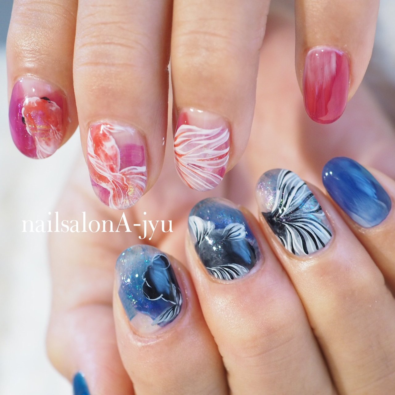 夏 浴衣 ハンド アニマル柄 和柄 A Jyu Nailsalonのネイルデザイン No ネイルブック