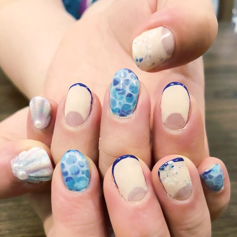 夏 ハンド シェル たらしこみ 人魚の鱗 Jollynailのネイルデザイン No ネイルブック