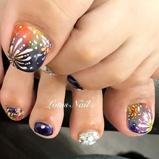 夏 海 浴衣 フット ワンカラー 奈奈のネイルデザイン No ネイルブック