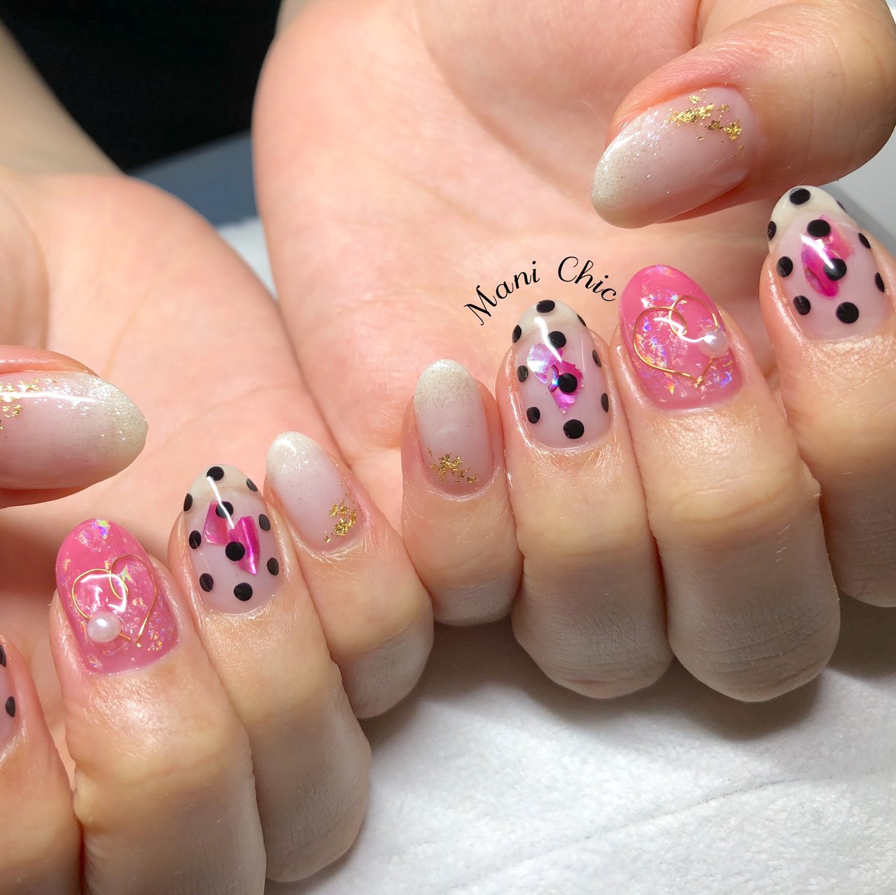 ハンド シェル ハート ドット ピンク Mani Chicのネイルデザイン No ネイルブック