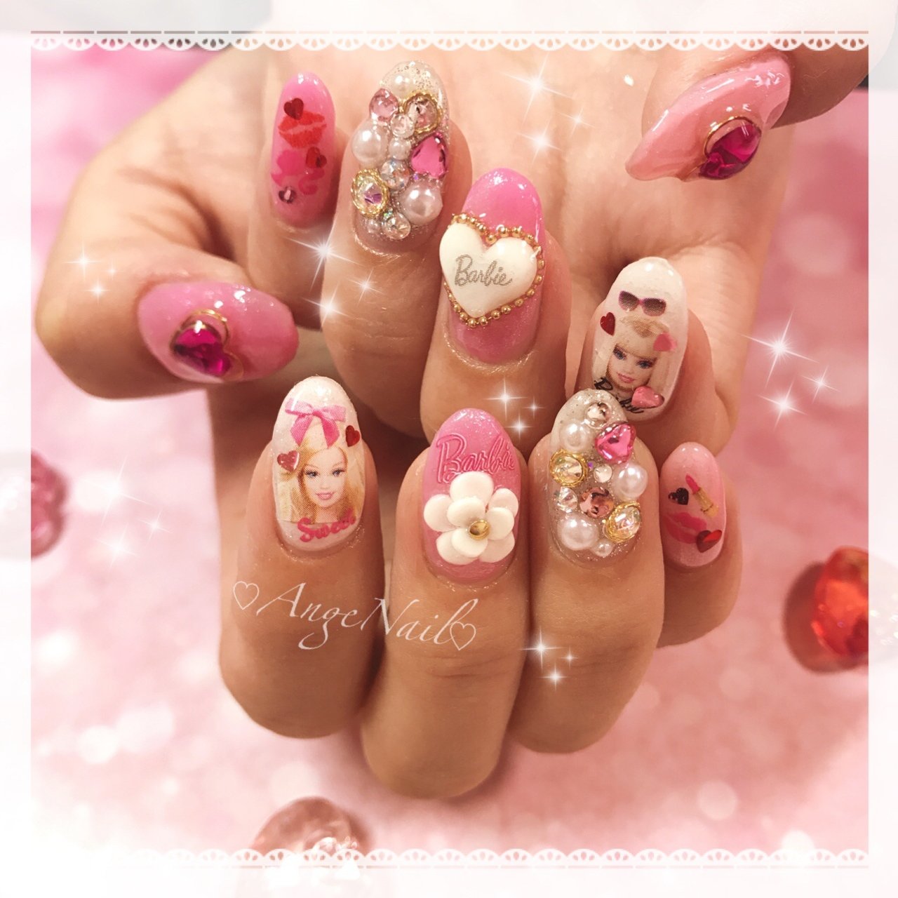 オールシーズン/ハンド/ビジュー/ハート/3D - AngeNailのネイル オールシーズン/ハンド/ビジュー/ハート/3D - AngeNailのネイル
