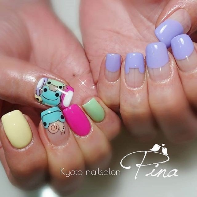 梅雨 ハンド フレンチ ワンカラー アニマル柄 Pina Nailのネイルデザイン No 3388974 ネイルブック