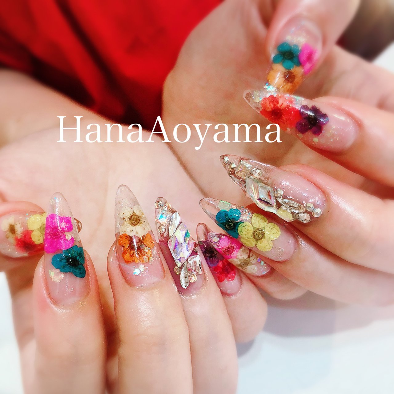 フラワー/押し花/大人/クリア/カラフル - HanaAoyamaのネイル