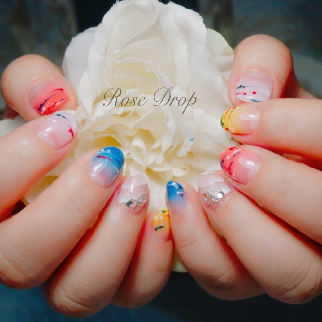 夏 旅行 海 浴衣 カラフル Rose Dropのネイルデザイン No ネイルブック