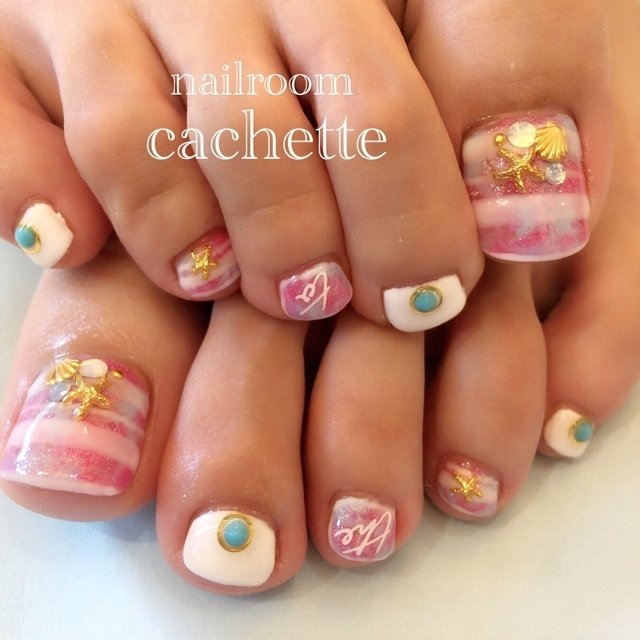 夏 リゾート デート フット ボーダー カシェットのネイルデザイン No ネイルブック