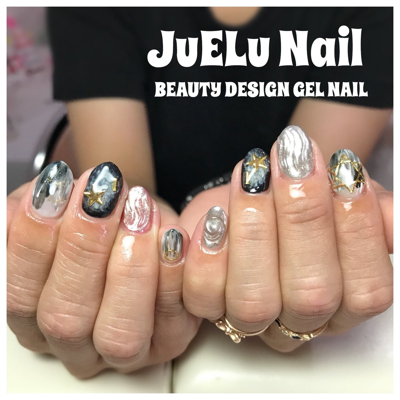 ハンド 星 ニュアンス ミラー ギャラクシー Juelunail1006のネイルデザイン No 3391434 ネイルブック