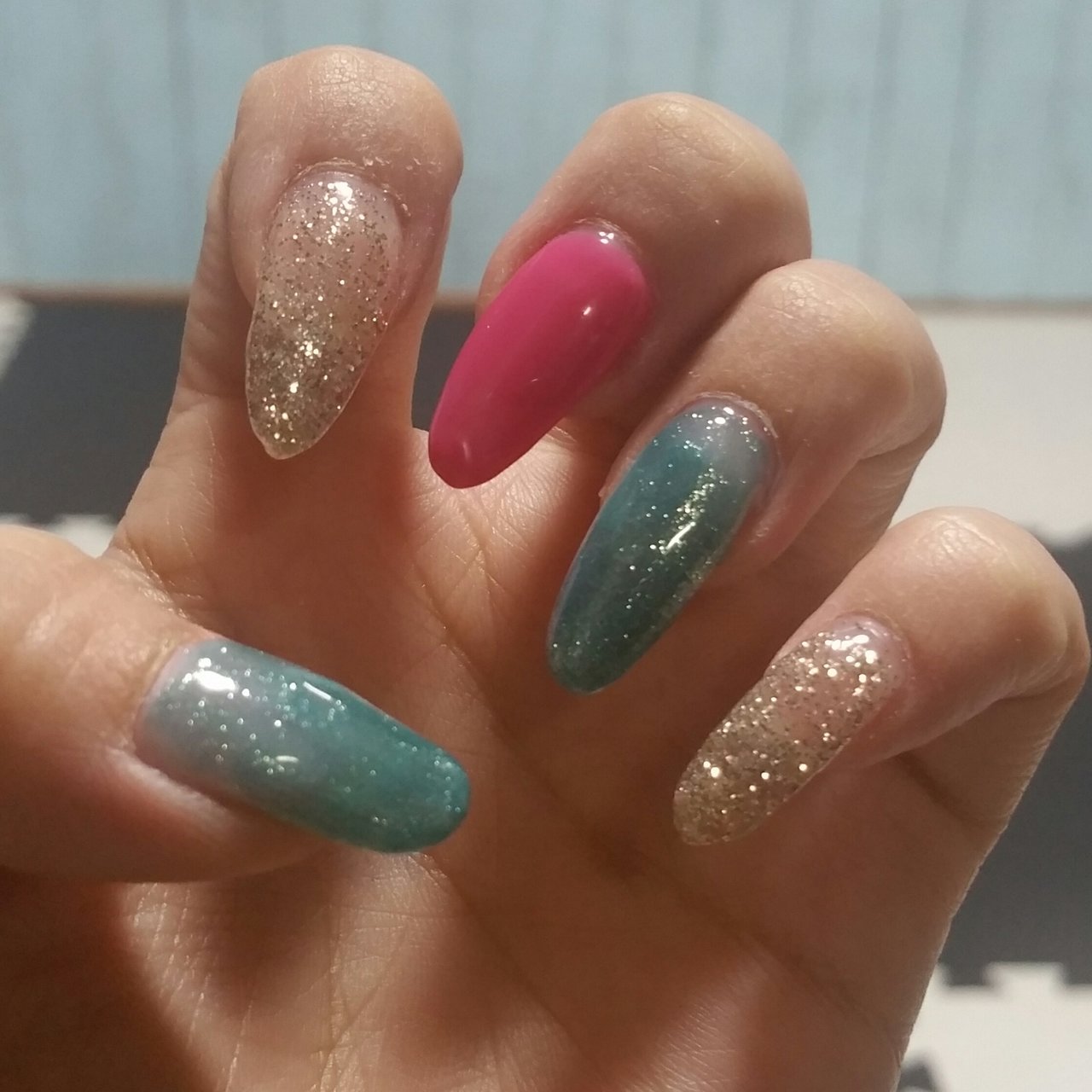 夏 シンプル ピンク グリーン シルバー Ry Akkkのネイルデザイン No ネイルブック