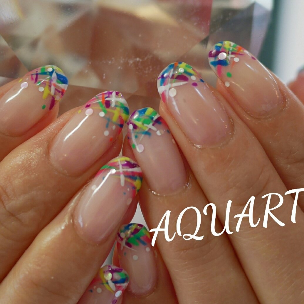 夏 浴衣 ハンド 変形フレンチ グラデーション Aquartnail Rieのネイルデザイン No ネイルブック