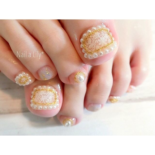 夏 秋 オールシーズン フット パール Nailalily ネイルアリリー Akiのネイルデザイン No ネイルブック