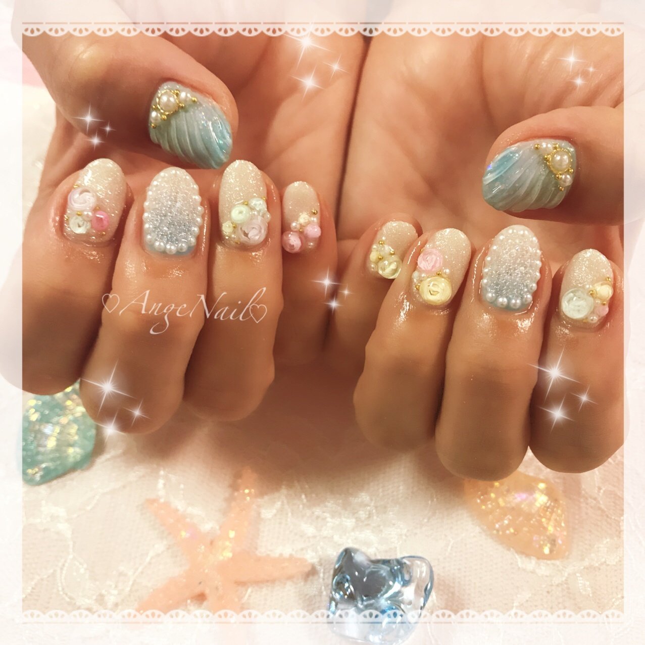 夏 海 ハンド ホワイト 水色 Angenailのネイルデザイン No ネイルブック