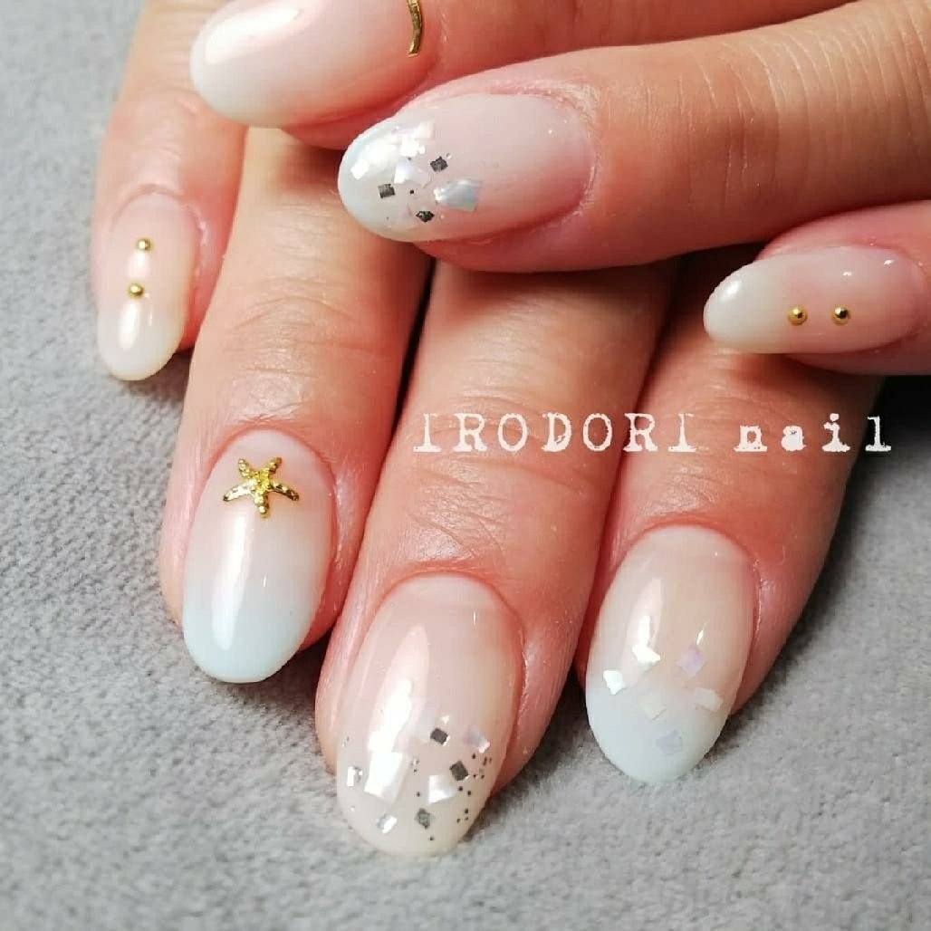 夏 ハンド シンプル ラメ シェル Irodori Nailのネイルデザイン No ネイルブック