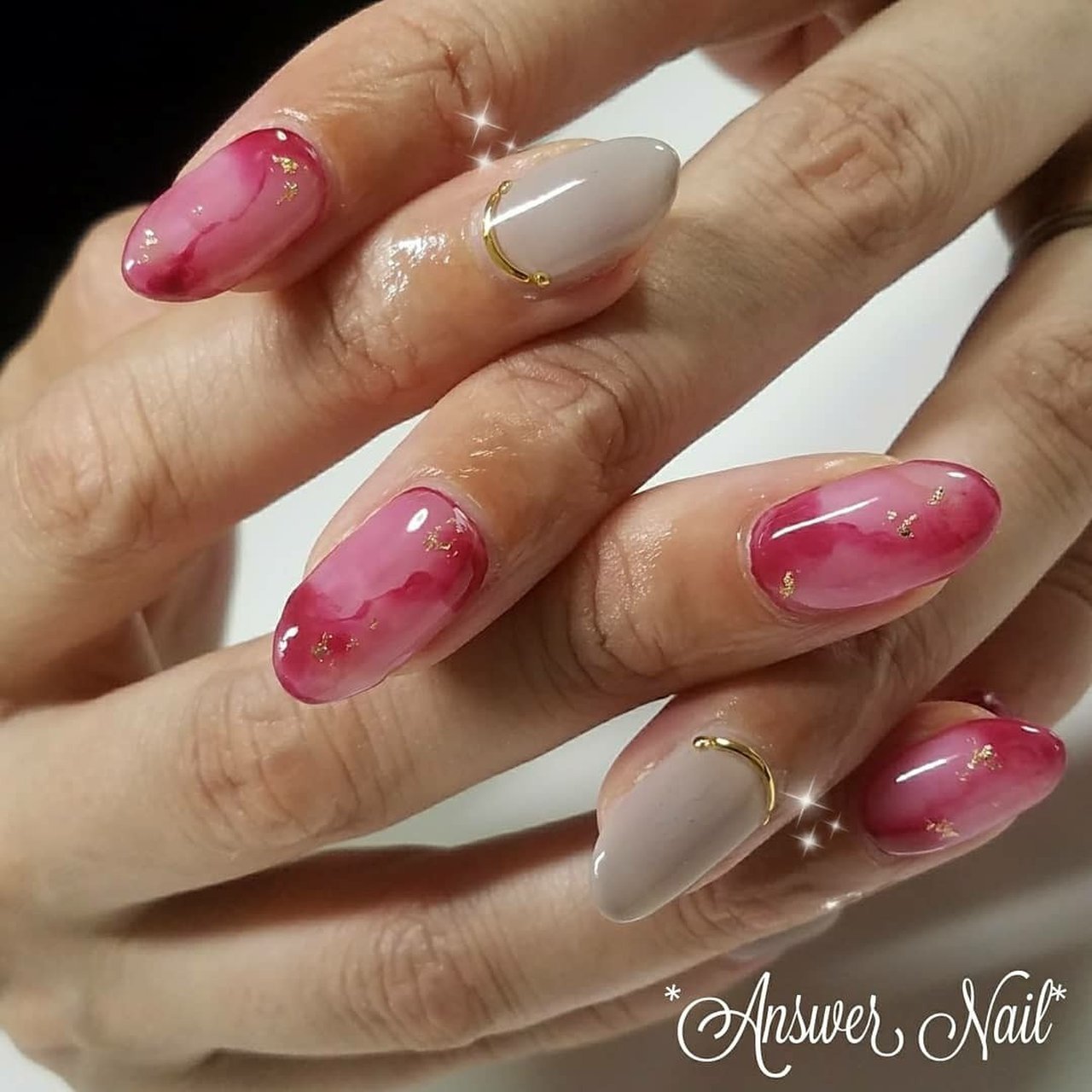 ハンド 大理石 レッド グレー ジェルネイル Answer Nailのネイルデザイン No ネイルブック